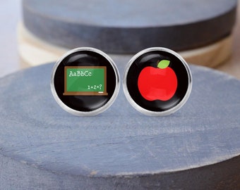 Chalkboard Apple Stud Earrings, School Earrings, Teacher Necklace, Dangle Earrings, Teacher Gift