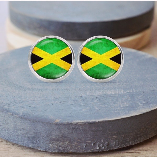 Jamaica Flag Stud Earrings Jamaican Necklace Keychain Cuff Links Wedding Gifts