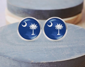 South Carolina Flag Earrings, Palmetto Earrings, SC Necklace, Cuff Links, Dangle Earrings