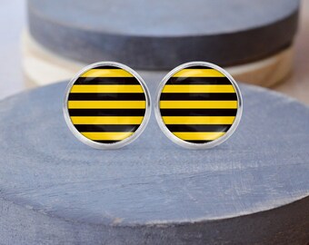 Yellow Black  Stripe Stud Earrings, Striped Necklace, Stripe Cuff Links, Dangle Earrings, Stripe Charm