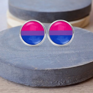 Bisexual Stud Earrings, Bisexual Jewelry, Bisexual Flag, LGBTQ Earrings, Bisexual Necklace, Bisexual Gift image 1