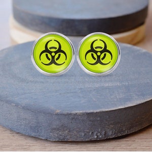 Biohazard Stud Earrings, Science Earrings, Science Jewelry, Gifts For Scientist, Hazard Earrings