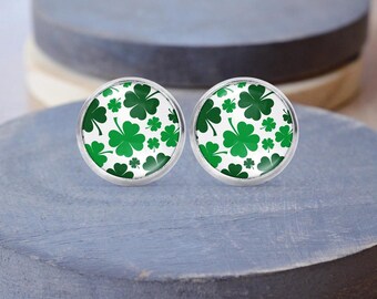 St Patricks Day Stud Earrings, 4 Leaf Clover Necklace, Dangle Earrings