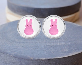 Marshmallow Bunny Stud Earrings, Easter Earrings, Easter Necklace, Dangle Earrings, Clip Ons