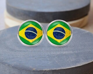 Orecchini Pendenti In Pelle Con Bandiera Brasiliana - Ciondoli A Goccia Con Gancio In Argento 925 - Regalo Etnico Per Donna E Ragazza