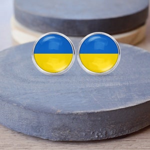 Ukraine Flag Stud Earrings, Ukraine Necklace, Cuff Links, Ukraine Keychain, Ukraine Jewelry