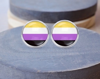Non Binary Stud Earrings, Nonbinary Flag, Nonbinary Necklace, Clip on Earrings, Dangle Earrings, Pride Earrings