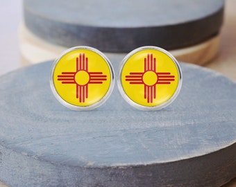New Mexico Flag Stud Earrings, New Mexico Necklace, Cuff Links,  State Keychain, New Mexico Gift