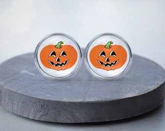 Pumpkin Stud Earrings, Halloween Earrings, Jack O Lantern Necklace, Halloween Gift, Dangle Earrings