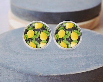 Lemon Stud Earrings, Fruit Earrings, Lemon Necklace, Dangle Earrings, Clip Ons
