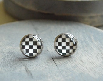 Checkerboard Earrings, Checkered Earrings, Checker Board Necklace, Chess Board Earrings