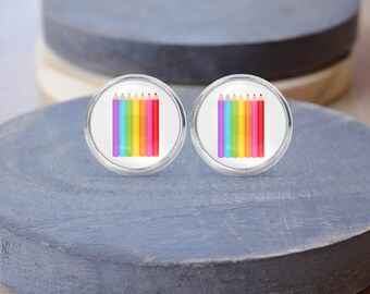 Color Pencil Stud Earrings, Art Necklace, School Earrings, Dangle Earrings, Artist Gift
