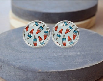 Popsicle Stud Earrings, 4th of July Earrings, Dessert Necklace, Popsicle Jewelry, Patriotic Gift, July 4th Charm