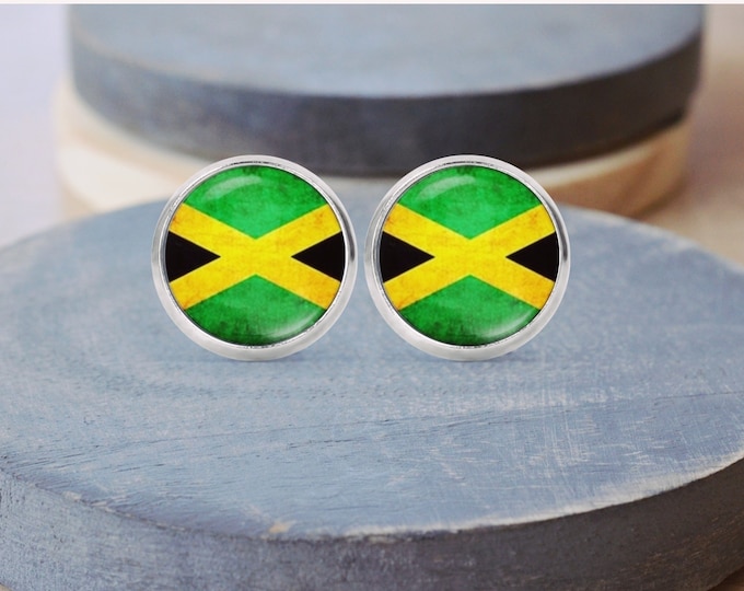 Jamaica Flag Stud Earrings Jamaican Necklace Keychain Cuff Links Wedding Gifts