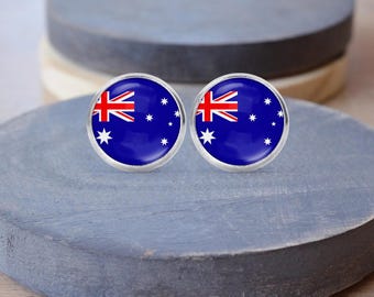 Australia Flag Stud Earrings, Australia Necklace, Cuff Links, Australia Keychain, Australia Jewelry