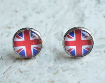 Stainless Steel Flag Of Brazil Circle Stud Earrings pair