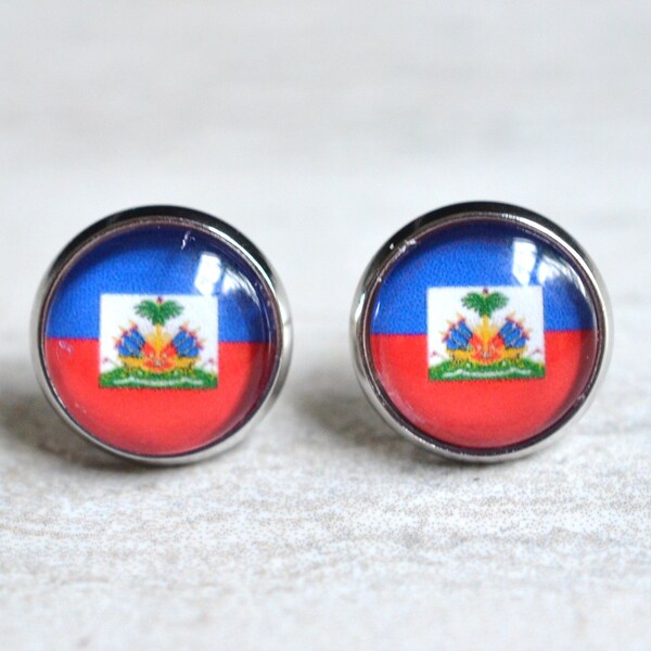 Haiti Flag Earrings, Haiti Necklace, Haiti Key Chain, Cuff Links, Dangle Earrings