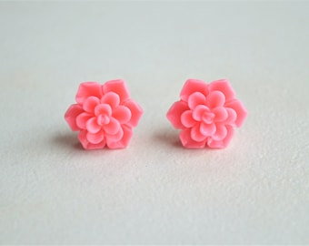 Pink Succulent Earrings, Flower Earrings, Succulent Jewelry, Gardner Gift, Gifts For Woman