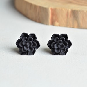 Black Succulent Stud Earrings, Plant Earrings, Flower Jewelry, Gardner Gift, Gifts For Woman