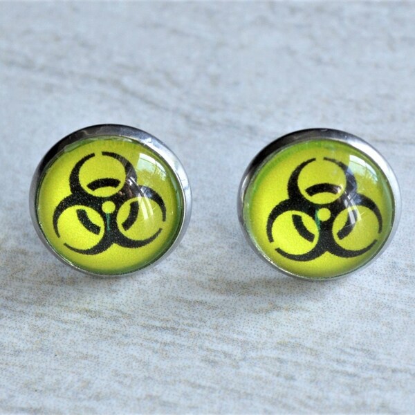 Biohazard Stud Earrings, Science Earrings, Science Jewelry, Gifts For Scientist, Hazard Earrings