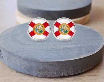 Florida Flag Stud Earrings, Florida Necklace, Cuff Links, Florida Keychain, Florida Jewelry