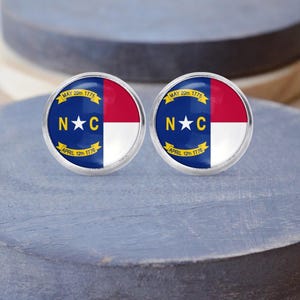 North Carolina Flag Earrings, NC Necklace, Dangle Earrings, NC Cuff Links, North Carolina Gift