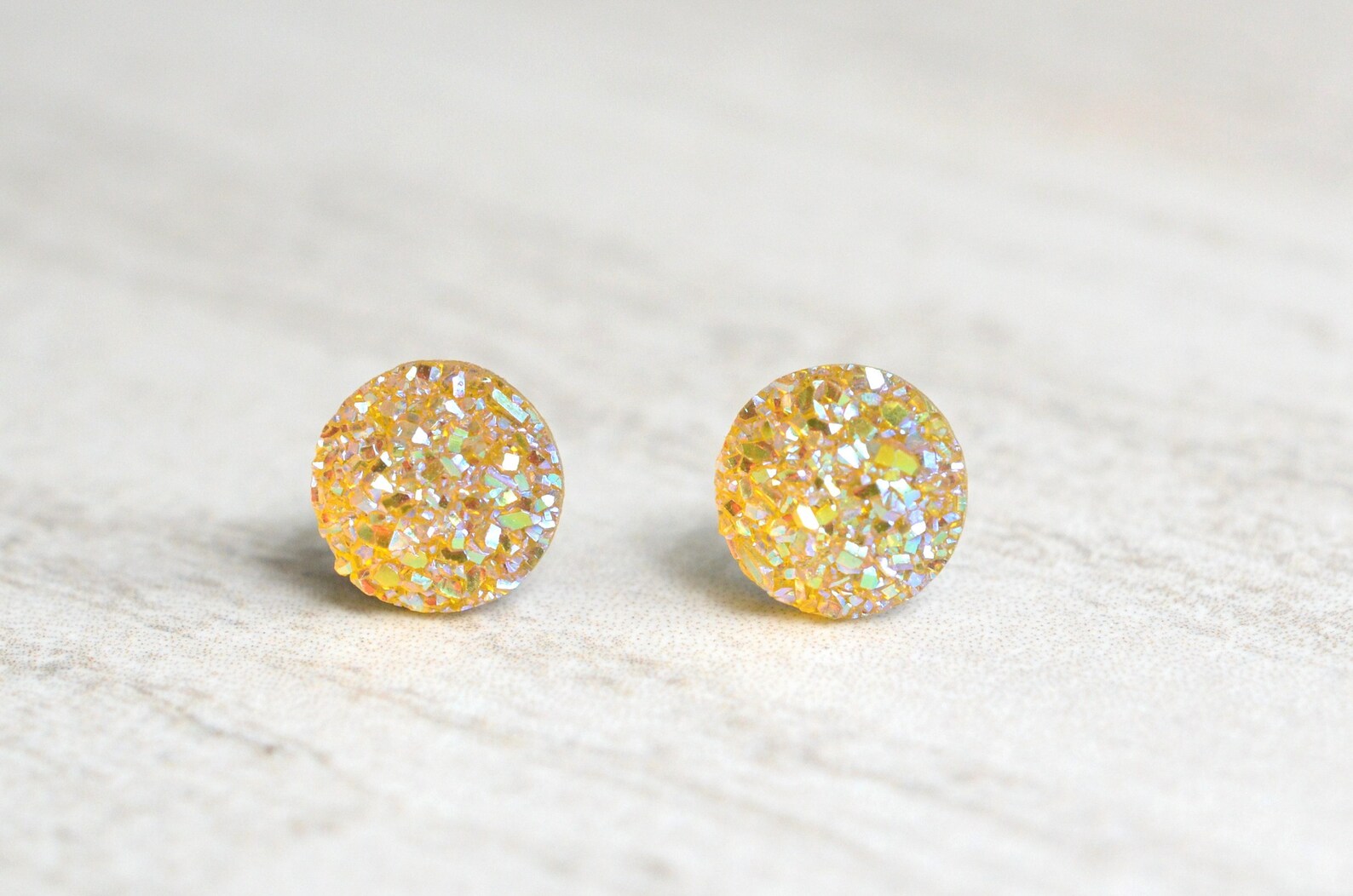 Yellow Druzy Studs Yellow Stud Earrings Lucite Post Earrings Etsy