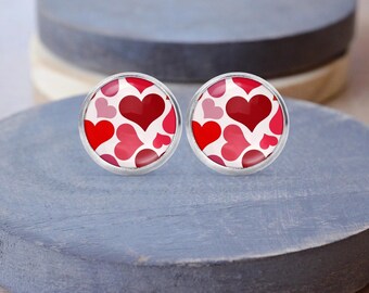 Red Pink Heart Stud Earrings: Valentines Earrings, Valentines Necklace
