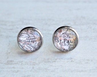 Minneapolis Earrings, St Paul Earrings Minnesota Map Earrings, Clip On Earrings, Cuff Links