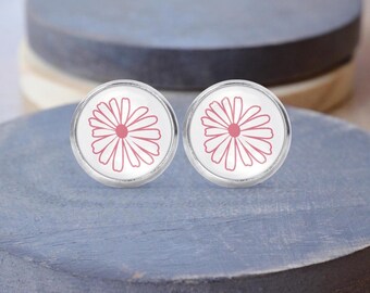 Pink Daisy Pyrex Stud Earrings, Pyrex Necklace, MCM Earrings, Flower Jewelry, Dangle Earrings, Gift For Her