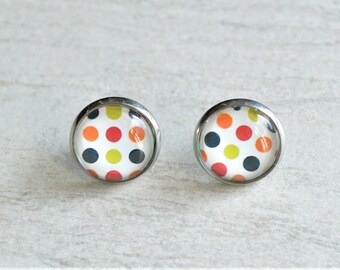 Polka Dot Earrings, Polka Dots Earrings, Colorful Earrings, Post Earrings, Circle Earrings