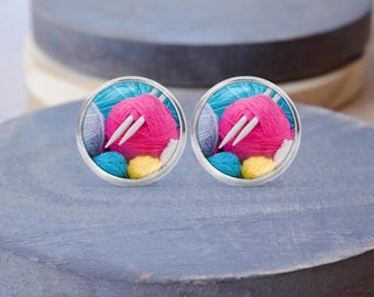 Yarn Stud Earrings, Knitting Earrings, Knitter Gift, Lever Back Earrings, Dangle Earrings