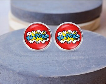 Kapow Ohrstecker, Cartoon Wörter, Cartoon Halskette, baumeln Ohrringe, Ohrclips