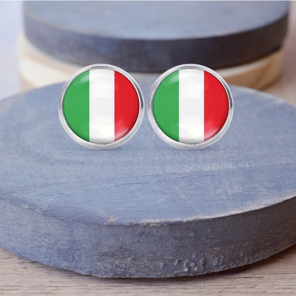 Italy Flag Stud Earrings, Italy Necklace, Cuff Links, Italian Keychain, Italy Gift