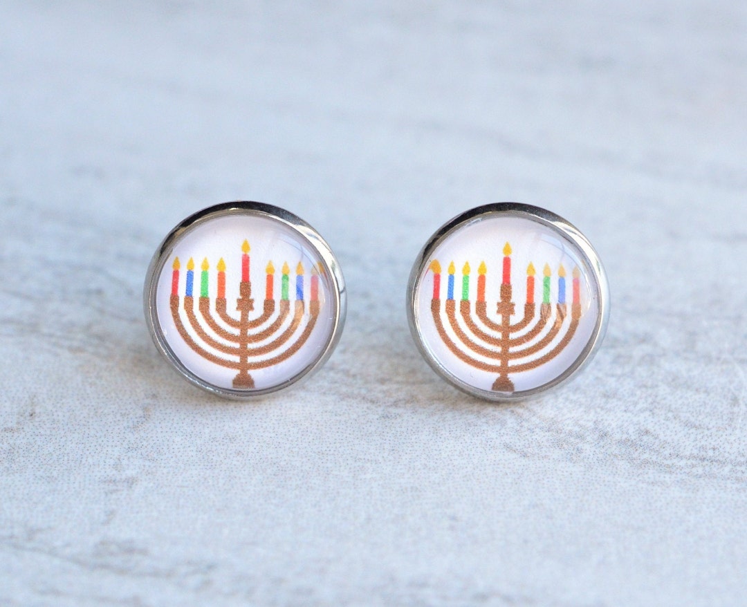Menorah Stud Earrings Hanukkah Dangle Earrings Hanukkah Gifts Etsy