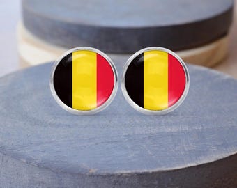 Belgium Flag Earrings, Belgium Necklace, Dangle Earrings, Belgium Cuff Links, Belgium Gift