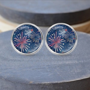 Aretes de fuegos artificiales, aretes del 4 de julio, collar de fuegos artificiales, regalo patriótico, joyería del 4 de julio