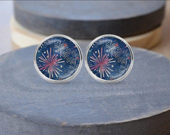 Fireworks Stud Earrings, 4th of July Earrings, Fireworks Necklace, Patriotic Gift, July 4th Jewelry