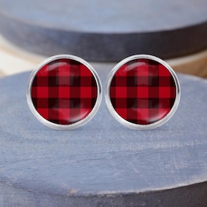 Buffalo Plaid Stud Earrings, Plaid Necklace, Plaid Jewelry, Plaid Gift, Dangle Earrings
