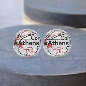 Oorknopjes kaart Athene, ketting Athene, hangoorbellen, cadeau Georgië, manchetknopen