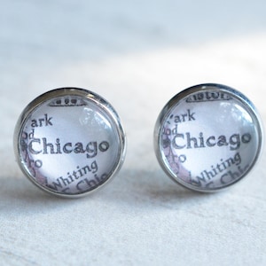 Chicago Stud Earrings, Map Earrings, Chicago Jewelry, Cuff Links, Chicago Keychain, Illinois Jewelry