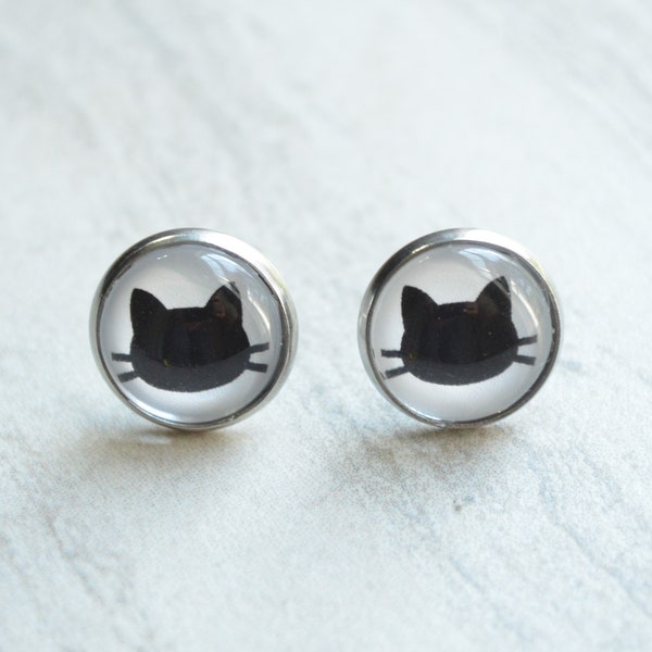 Black Cat Stud Earrings Cat Post Earrings Cat Lover Gifts Halloween Gifts