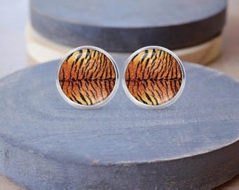 Tiger Print Stud Earrings: Nickel-Free Animal Jewelry