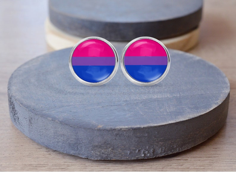 Bisexual Stud Earrings, Bisexual Jewelry, Bisexual Flag, LGBTQ Earrings, Bisexual Necklace, Bisexual Gift image 1