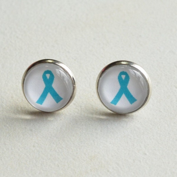 Teal Ribbon Earrings, Teal Ribbon Necklace, Ovarian Cancer Gift, Food Allergy Gift