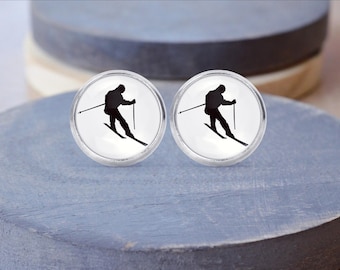 Ski Ohrstecker, Skifahrer Schmuck, Ski Halskette, Geschenk für Skifahrer, Winter Ohrringe