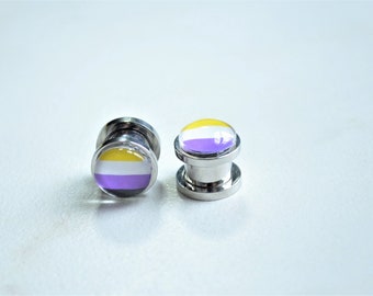 Pair Non Binary Gauges, Non Binary Jewelry, Gender Binary Plug, Stainless Steel Plugs, Custom Gauges