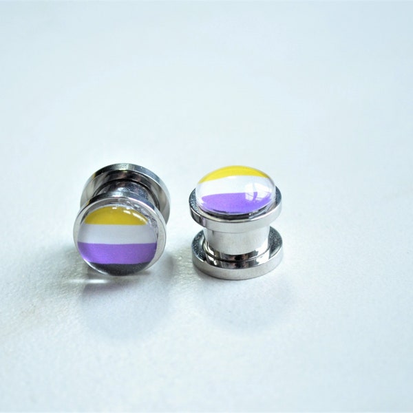 Pair Non Binary Gauges, Non Binary Jewelry, Gender Binary Plug, Stainless Steel Plugs, Custom Gauges