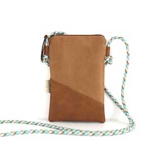 Mobile phone bag for hanging around the shoulder "CAMEL" / mobile phone bag with cord, mobile phone shoulder bag, crossbody mobile phone bag, festival / vegan, faux leather, brown