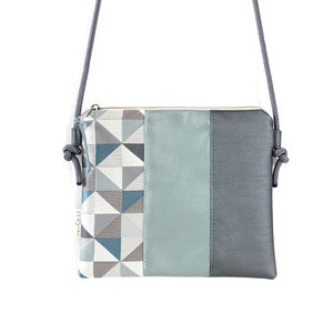 Umhängetasche "MINJA"/ Festivaltasche, Crossbody Tasche, Umhängetasche klein, Schultertasche / Vegan, Kunstleder, Grau, Türkis, Silber